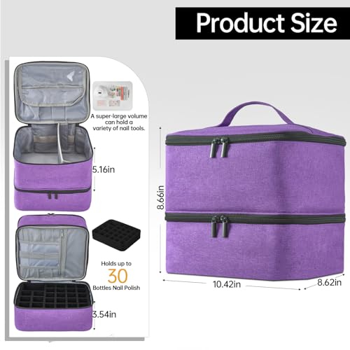 Buruis 2-Tier Nail Polish Bag, Nail Supplies Organizer, Purple - color: Purple