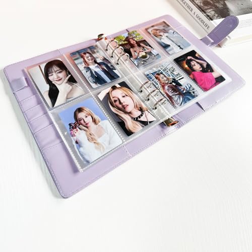 A5 Kpop Photocard Binder, 6 Ring Binder Collector’s Album with 240 Card Slots, PU Leather Cover for Organizing K-Pop, Trading Cards, Game Cards & Memorabilia (Purple) - color: Purple
