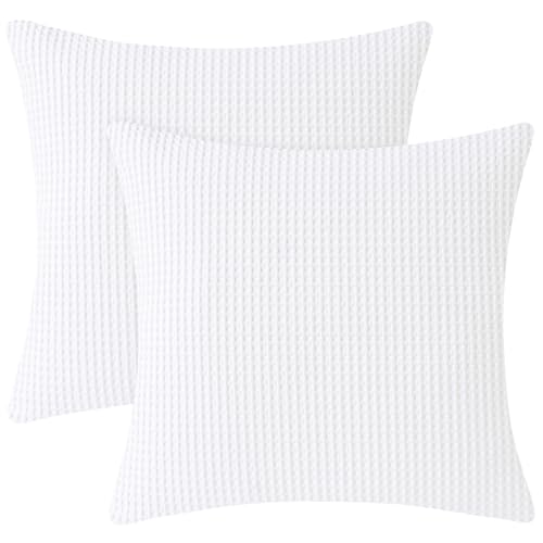 PHF Cotton Waffle Throw Pillow Covers 24" x 24", White, No Insert - color: White, size: 24" x 24" (Pack of 2)