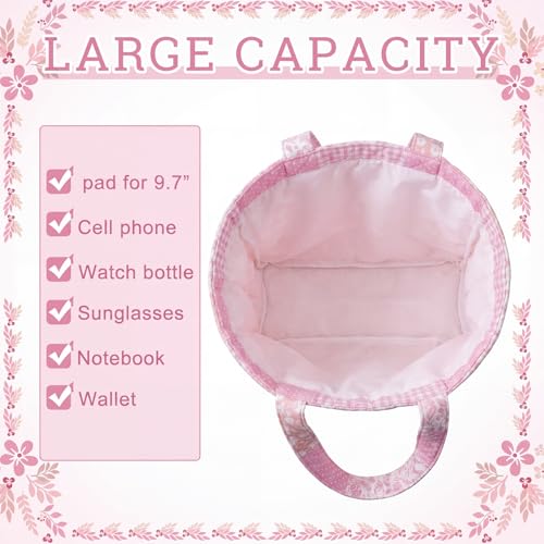 Aliceset Quilted Patchwork Tote Bag for Women Cotton Shoulder Bag Back to School Gift Farmhome Rustic Handbag Commuting Beach - style: Pink Bow