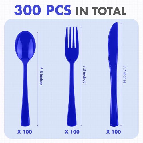 Kochorie 300 Pieces 4th of July Plastic Silverware, Heavy Duty Independence Day Cutlery Set, Disposable Plastic Utensils Includes Spoons Forks Knives for Memorial Day Veterans Day, Red Blue White - color: Red, Blue, White