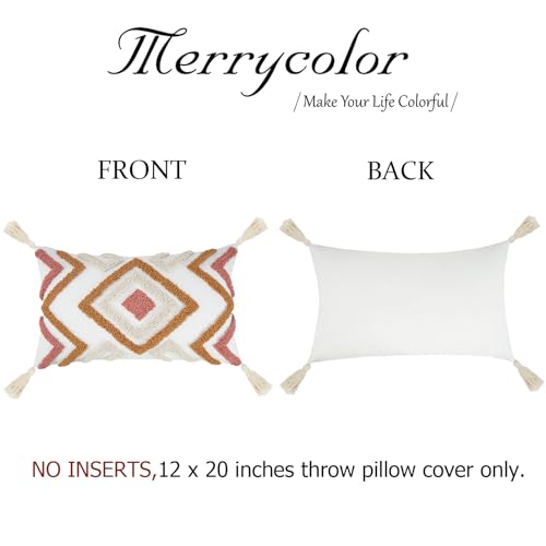 Merrycolor Boho Tufted Decorative Throw Pillow Covers (Orange and Pink, 20" x 12" (Pack of 1)) - color: Orange and Pink, size: 18" x 18" (Pack of 1)