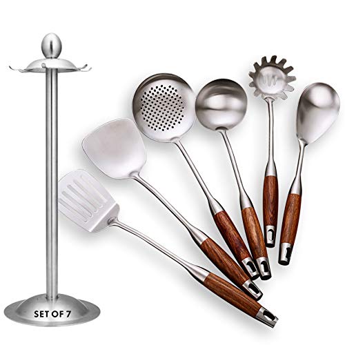 Kitchen Utensils Set,6 PCS with Utensils Holder,304 Stainless Steel - style: Cooking Utensils-wood handle