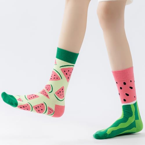2 Pairs Cartoon Animal Crew Socks Fun Cotton Mid Calf Socks for Women - color: Watermelon