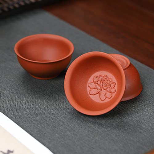 3 PCS Yixing Clay Kung Fu Teacup 2.2 Oz, Zisha Small Gongfu Tea Cups - color: Red