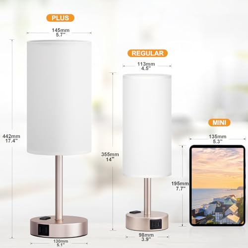 17.4" Antique White Lamp for Bedroom - Dimmable Touch, USB A+C, AC Outlet - color: White - Antique White, size: 17.4"