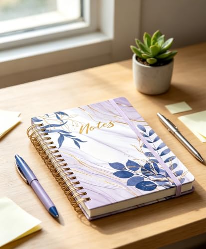 A5 Spiral Notebook Lined Planner Notepad Purple Writing Journal for Girls - color: Purple Leaf