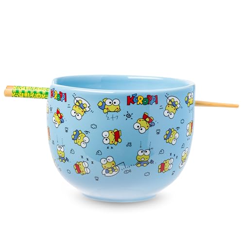 Silver Buffalo Sanrio Hello Kitty Fishing, Ramen Bowl with Chopsticks, 20oz - color: Keroppi Pattern, size: 20 Ounces (No Spoon)
