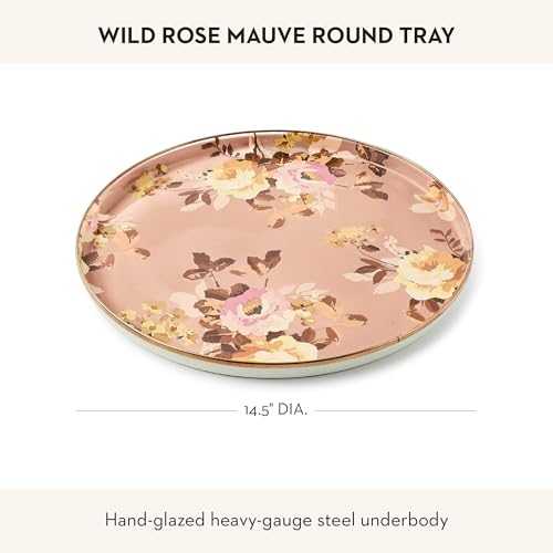 MACKENZIE-CHILDS Enamel Round Tray, Wild Rose Mauve - color: Mauve Wild Rose