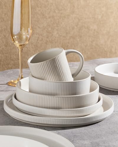 Famiware Star Stoneware Dinnerware Sets for 8, Reactive Glaze Plates, Bowls - color: Matte White