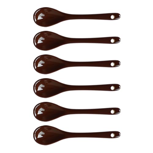 Brown 6 pcs Porcelain Egg Spoons Ceramic Spoons 4.7 inch Coffee Dessert Yogurt Tea Milky Tea - style: Brown