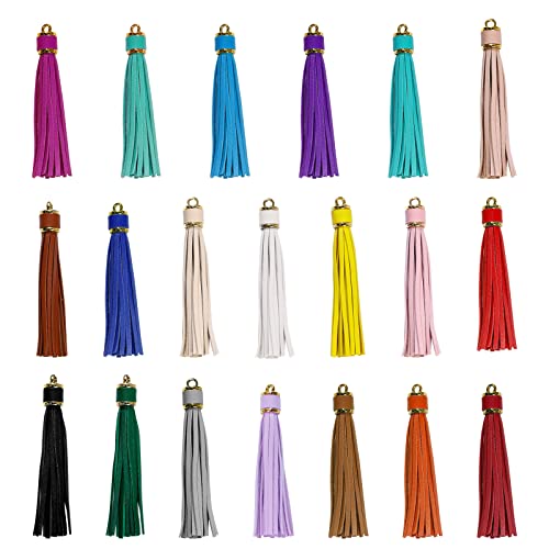 HOVEOX 20 Pcs Leather Tassel Keychain Tassels for Crafts and Handbags