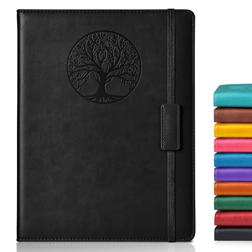 Biuwory B5 Leather Journal Notebook, 256 Lined Pages, Hardcover 7.8"×10.2" - color: Black, size: Lined-256 Pages (7.8"×10.2")