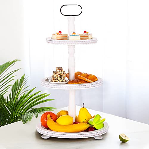 Urban Deco Wooden Tiered Tray 3-Tier Decorative Tray Farmhouse Serving Tray - style: 3 tier-white