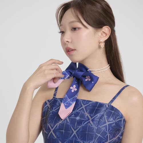 Daenggi Modern Hanbok Floral Hair Ribbon Scarf, Versatile Wrap - color: Blue
