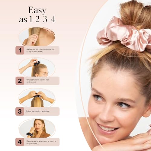 Kitsch Pillow Satin Scrunchies for Women -Blush/Charcoal, 2pcs - color: Blush/Charcoal