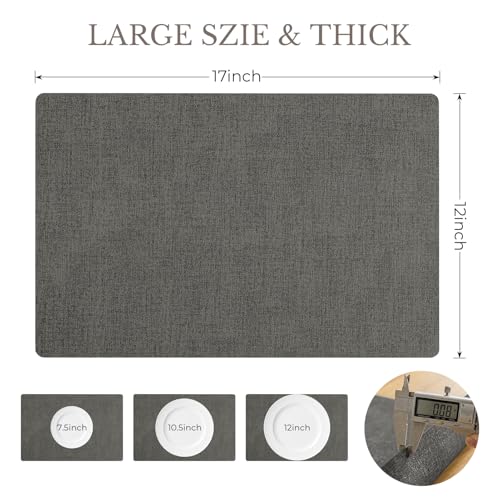 Romanstile Faux Leather Vinyl Placemats Set of 6, Dark Grey - color: Dark Grey