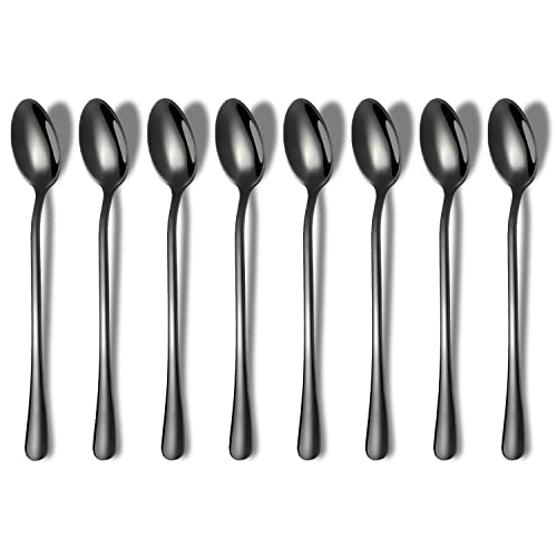 Premium Stainless Steel Coffee and Tea Spoons - Long Handle Set of 8 (Black) - color: 2. Black-8 Piece