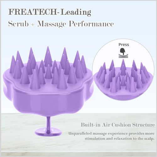 FREATECH Hair Scalp Massager Shampoo Brush with Soft Silicone Bristles for Scalp Care and Hair Growth, Shower Head Scalp Scrubber Exfoliator for Dandruff, Wet & Dry for Men, Women and Kids, Purple - color: Purple