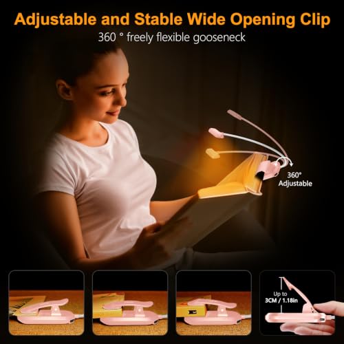Gritin Rechargeable Book Light for Reading in Bed with 19 LED - color: Pink