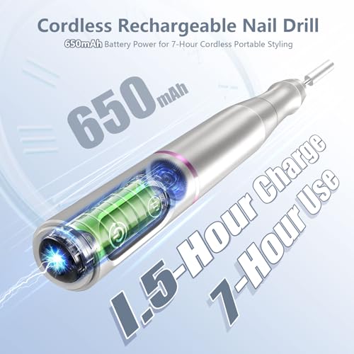 TUOBEO Cordless Nail Drill Electric Nail File Kit, Rechargeable Efile Set - color: Silver