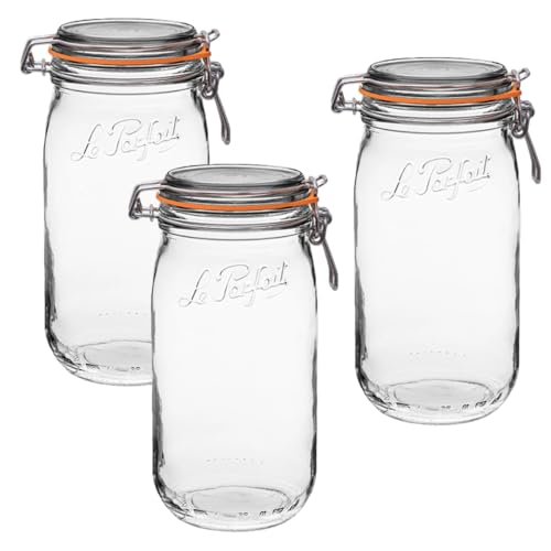 Le Parfait Super Jar 1.5L (48oz) Glass Canning Jar, Wire Bail Lid, 3 Pack - color: 48oz (Set/3)