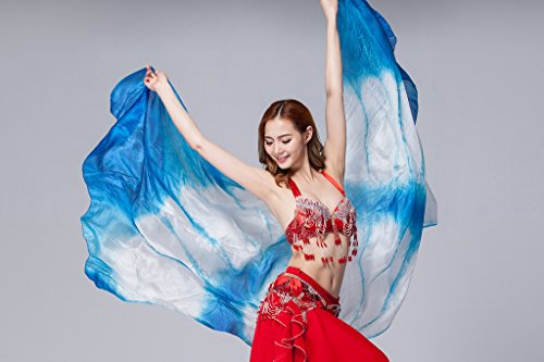 Women's 100% Silk Belly Dance Veils and Scarf Colors 98.4*43.3inch - color: Light Blue-white