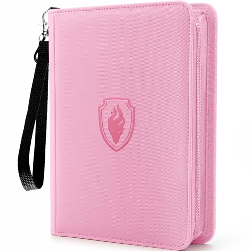Fabmaker 4 Pocket Zip Card Binder, PU Trading Card Binder for 320 Cards - color: Pink, size: 4 Pocket - 10.2" x 7.5"
