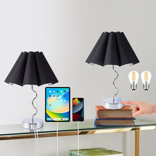 EOEYYOYB Pleated Table Lamp, Table Lamp for Bedroom, Bedside Lamps for Nightstand with Linen Lampshade, Modern Lamp for Bedroom Home Office Decor, Chrome - color: Chrome