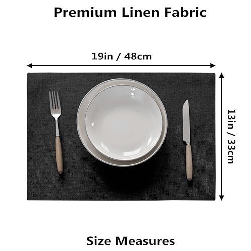Demetex Cloth Placemats Set of 6 Black Stain Resistant Place Mats Oil Proof Washable Plate Mats for Dining Table Holiday Cafe Banquet, Black - color: Black, size: Placemats set of 6