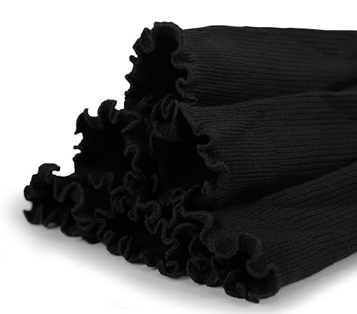 BomKinta Ruffle Socks Women Turn-Cuff Frilly Sock Cotton Crew Socks - color: All Black