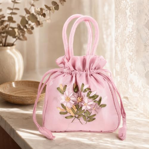 Holibanna Embroidered Floral Handbags Chinese Ethnic Drawstring Bag Purse
