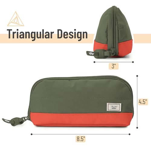 Mr. Pen- Wide-Opening Pencil Case, Triangle Design - color: Olive Green & Orange