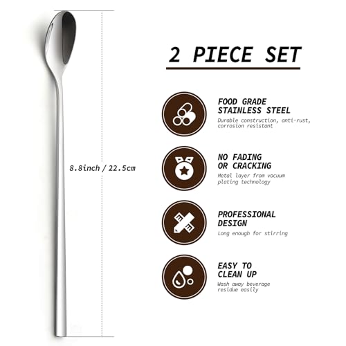 AOOSY 9-In Long Handle Spoon, Coffee Stirrers Ice Tea Spoon,Set of 2 - color: S sliver