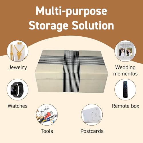 Perilla Home ﻿Home Decor Decorative Storage Wooden Box Small Wooden Organizer Tool Stash Card Craft Trinket Memory Keepsake Jewelry Box for Men and Women, Thin Line, Gifts For All Black & Off White - color: Black and off white