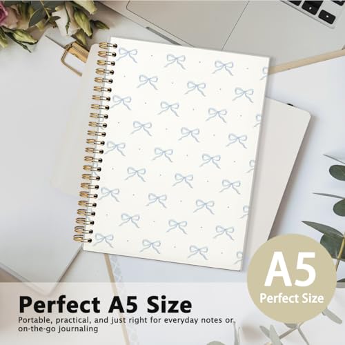 Coquette Blue Bow Notebook Journals, Preppy Cute Notebook for Teen Girls Women, Cute School Supplies-Preppy Stuff, Coquette Stuff Trendy Hardcover Spiral Notebook 5.5x8.3 - color: 02-Grandmillennial(White)