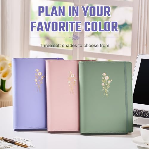 Ovesmusl Aesthetic A5 Binder 6 Ring, PU Leather Refillable Planner Cover - color: Purple-flowers, size: A5