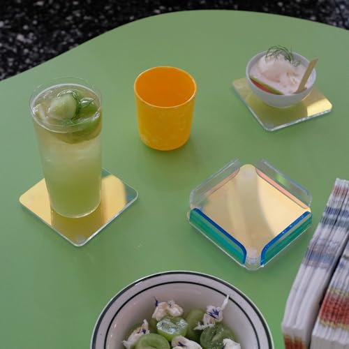 Colorful Acrylic Coasters Set with Holder, 4 Pack Bar Table Drink Protector