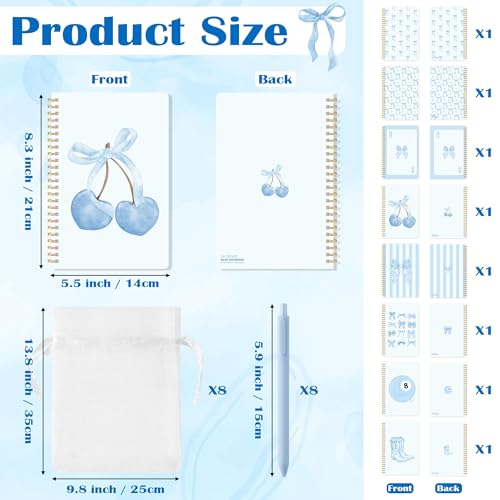 CNhoqc Blue Spiral Journal Notebook, 8 Sets A5 Ballpoint Pens Organza Bags - color: 8-Set Blue Bow