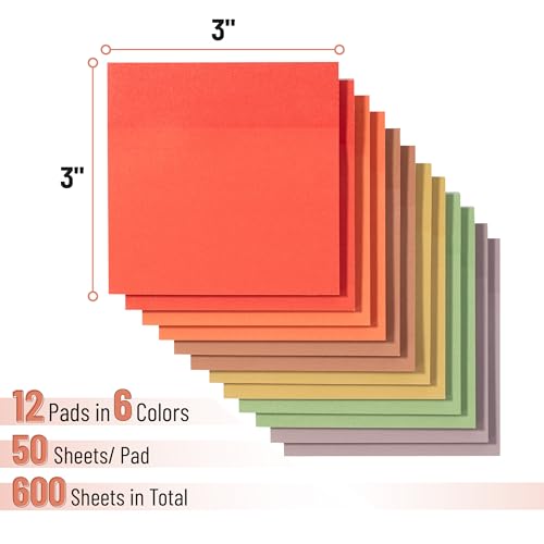 Mr. Pen- Sticky Notes, 3"x3", 12 Pads, 600 Sheets, Colorful - color: Harvest Ember