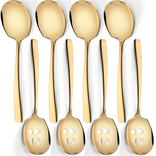 Serving Spoons Set 9.14 Inch Slotted Spoon Serving Spoon Stainless Steel Serving Utensils for Buffet Parties Catering Dishwasher Safe(Set of 8, Gold) - size: 4 Spoons, 4 Slotted,Gold
