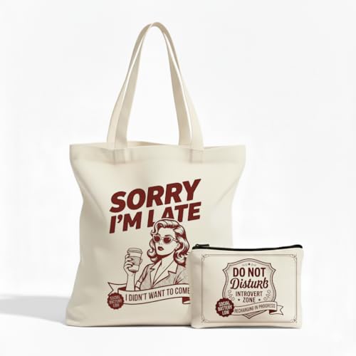 Aesthetic Canvas Tote Bag for Women – Minimalist Open-Top Design, Perfect for Books, Daily Errands and Gifting. - color: Retro Ivory Red