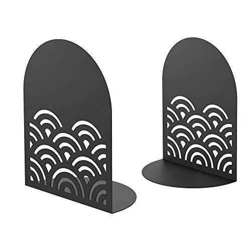 QiMing Ukiyoe Auspicious Clouds Bookends for Books,1 Pair Metal Wavy Pattern Book Holders for Office Shelves Adults Gift(Black) - color: Black