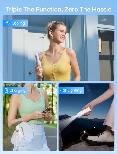 JISULIFE 3 IN 1 Portable Fan with Power Bank & Flashlight Featured - color: White