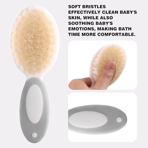 Baby Grooming Kit with Storage Pouch Baby Brush Soft Bristles 5 pcs-Infant Brush, Rounded Comb, Safety Scissors, Nail Clippers & Emery Board -Health Care Kit for Newborns & Toddlers Gray - color: 5pcs Gray 2