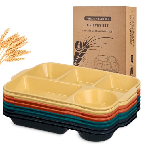 Pinkunn 8 Pcs 13'' Divided Plates for Adults Wheat Straw, Bright - color: Bright