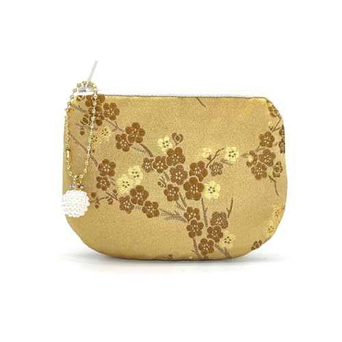 Handmade Women Coin Purse Brocade Rosary Bag Silk Jewelry Pouch Zipper Wallet - Gloden - color: Golden