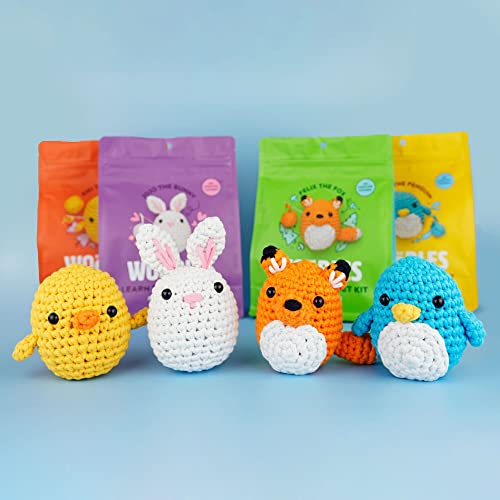 The Woobles Crochet Kit Bundle for Beginners (Penguin, Chick, Fox, Bunny) - color: Easy Peasy Beginner Bundle, size: Original