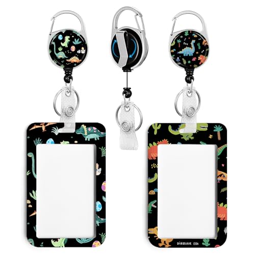 2 Pack Cute Dinosaur ID Badge Holder with Clip Badge Reels - color: 2 Pack-cute Dinosaur