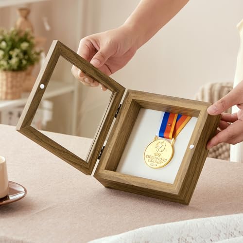 5x5 Brown Deep Shadow Box Picture Frame with HD Clear Glass - color: Brown, size: 5x5